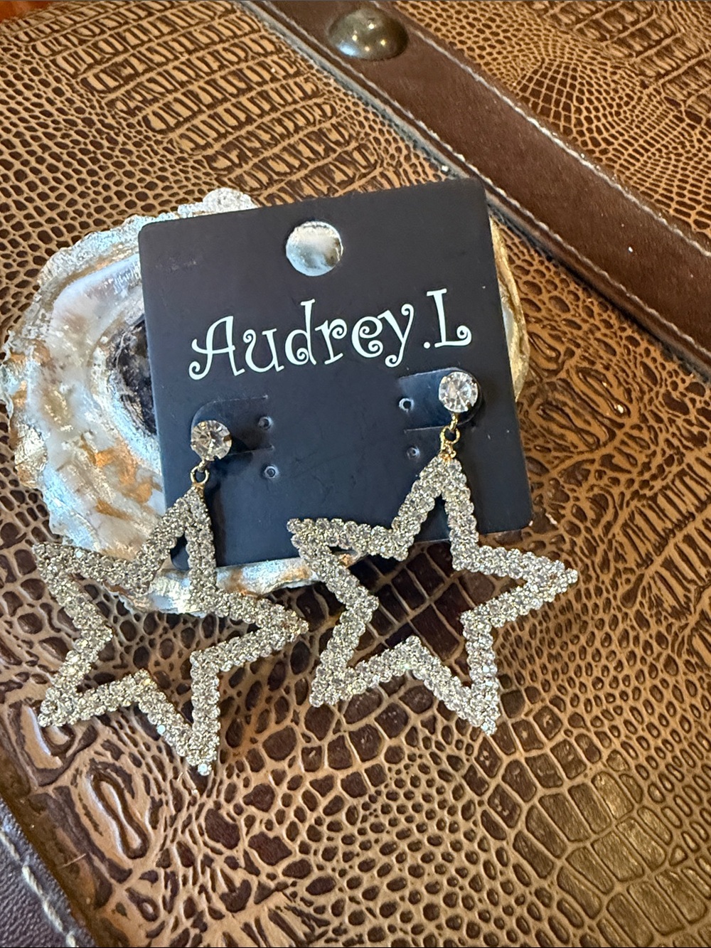 audrey Rhinestone Star Dangle Earrings - Silver